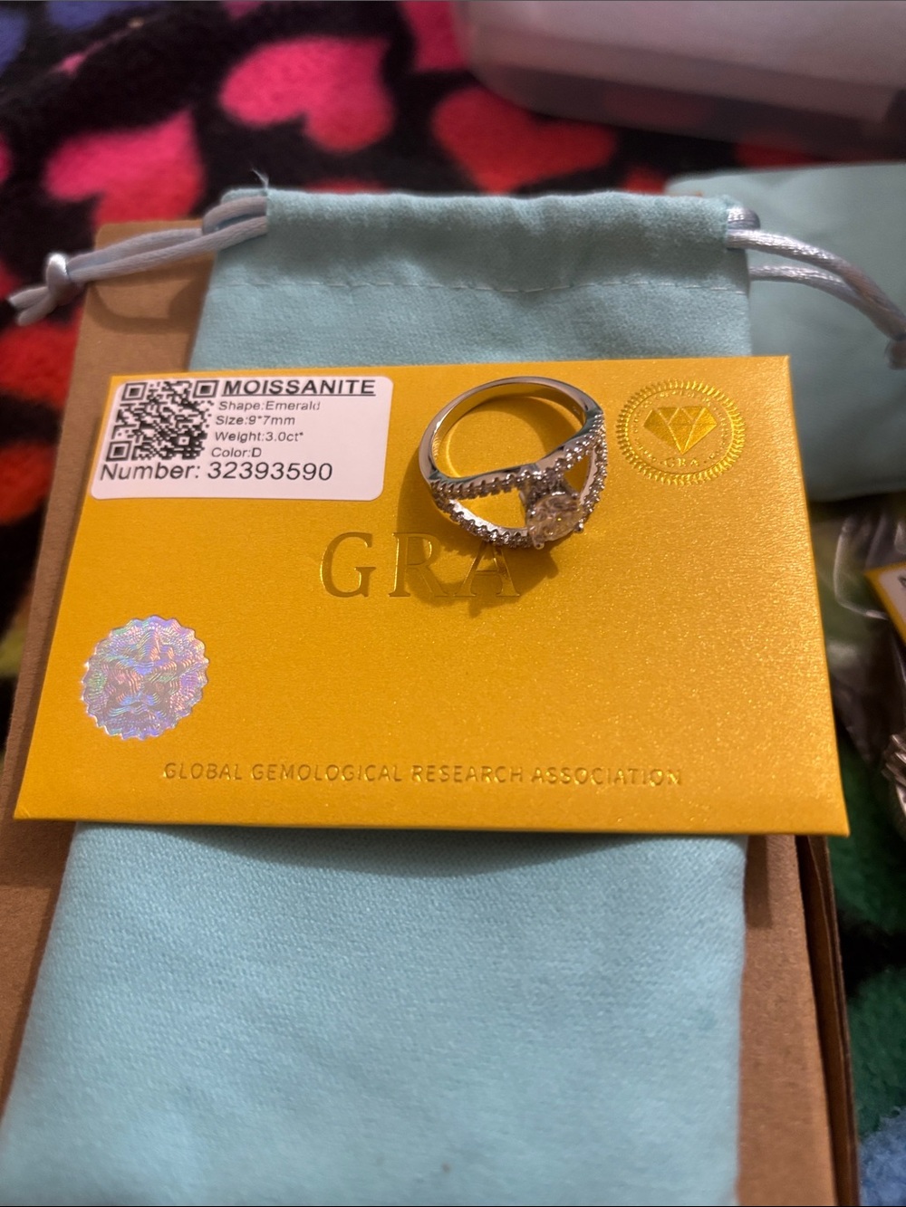 White Moissanite Halo Ring with Pavé Band - Unbranded